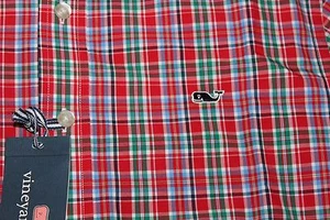 NWT Vineyard Vines Hombre Pequeño Hattertown Botón a cuadros Delantero LS Camisa Slim Fit - Imagen 1 de 2