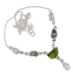 Collar de plata 925 con diamantes y moldavita checos genuinos naturales de Herkimer SN19053 - Imagen 1 de 1