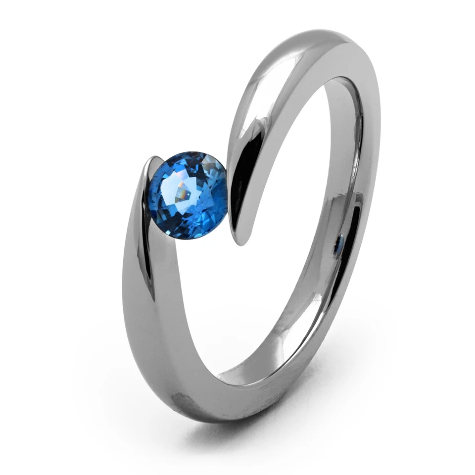 Conjunto de alianzas de boda hechas a mano con anillo de tensión de zafiro azul titanio talla 4 a 14 Foto 1 de 1