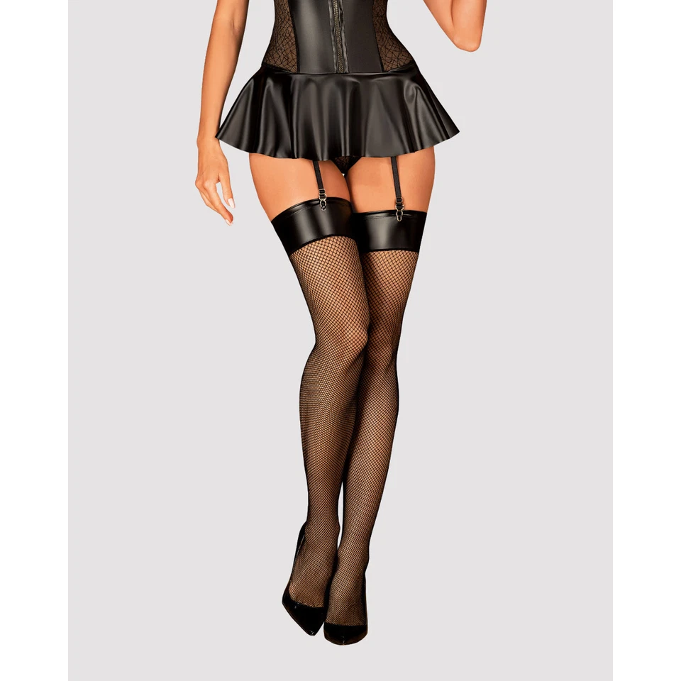 OBSESSIVE STRAPSSTRÜMPFE NETZ WETLOOK SCHWARZ strümpfe stockings gogo
