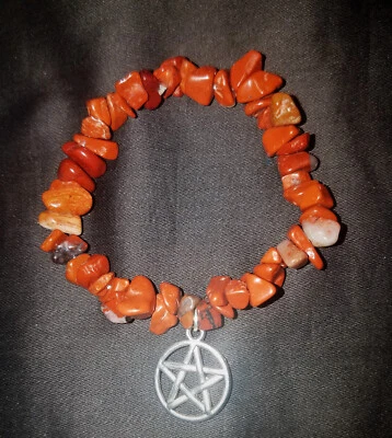 SuperCharged красный яшма эластичный браслет, серебристый пентаграмма магия, Рейки! - Изображение 1 из 4