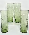 4 Green Decatur TexGlass 7” Tumblers 60’s Seeded Thumbprint Set Of 4 MCM RARE