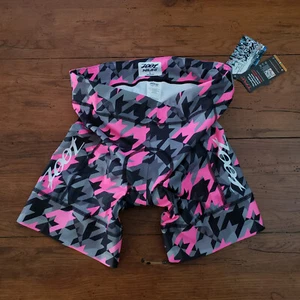 Zoot Womens Large Cycling Shorts LTD Camo Pink Grey Dogtooth Padded L - Picture 1 of 8