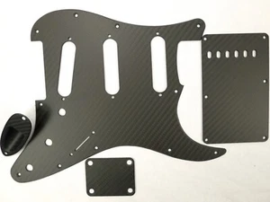 Set Real Carbon Fiber Strat Pickguard Jack Plate Tremolo Cover Neck Plate Matt - Picture 1 of 10