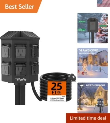 Safe 25 FT Outdoor Power Strip with 15A Overload Protection and Stake Mounting - Image 1 of 4
