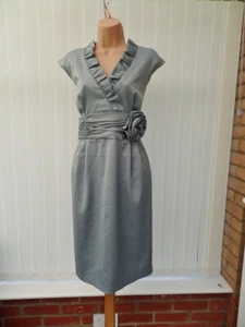 JESSICA HOWARD SILVER GREY RUFFLE FRILL 50'S RUCHED MIDI PENCIL DRESS 20 TWICE - Picture 1 of 8