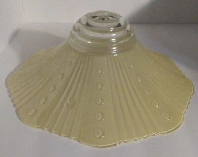 Vintage Art Deco Yellow & Clear Glass Ceiling Light Shade Dot & Ribs 3 Hole Hang - Image 1 of 4