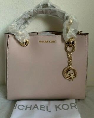 NUEVO CON ETIQUETAS MICHAEL KORS Cynthia Pequeño Elegante Bolso Cartera de Cuero $298 Rosa Suave Original Foto 1 de 4