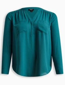 Torrid Harper Georgette Blouse Womens 3 (3X) Green Long Sleeve Semi Sheer - Picture 1 of 13