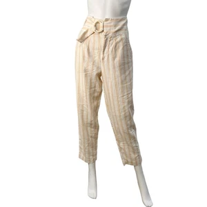 Anthropologie Oasis gestreift rosa weiß Leinen Cropped hoher Bund Hose, 6 - Bild 1 von 11