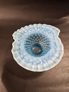 Vintage Blue Fenton Opalescent Hobnail Ruffled Edge Candy Dish. - Picture 1 of 5