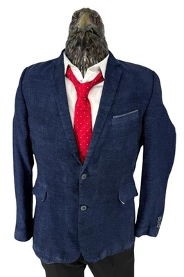 Strellson Men Vintage Cotton Linen Blazer Blue Textured EU54 DE54 US44 - Image 1 of 4