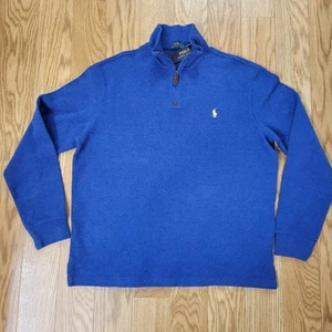 Polo Ralph Lauren Sweater Men's Large Blue Yellow Pony 1/4 Zip Pullover Sweater - Picture 1 of 8