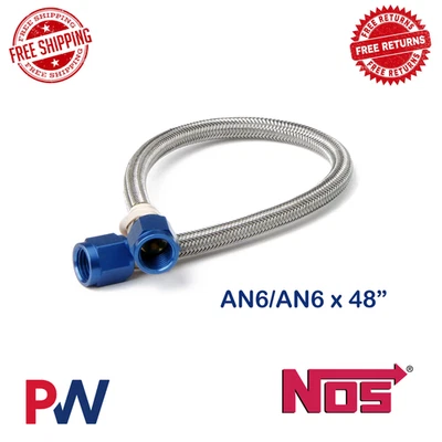 NOS Stainless Steel Braided Hoses -6AN 4-foot Blue w/AN Fittings & Step-Ups - Image 1 of 2