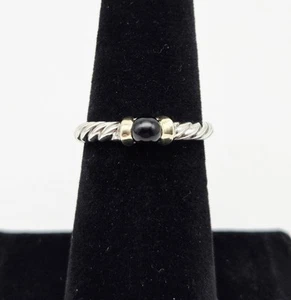 Anillo Apilable Cable Hampton David Yurman Plata y Oro 14K Ónix Negro Talla 6 - Imagen 1 de 5