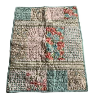 Almohada Estándar Martha Stewart Sham Patchwork Floral Rayas Melocotón Turquesa - Imagen 1 de 6