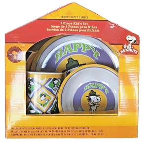 Peanuts Snoopy Happy Camper 3 Pcs Melamine Plate Set - Picture 1 of 10