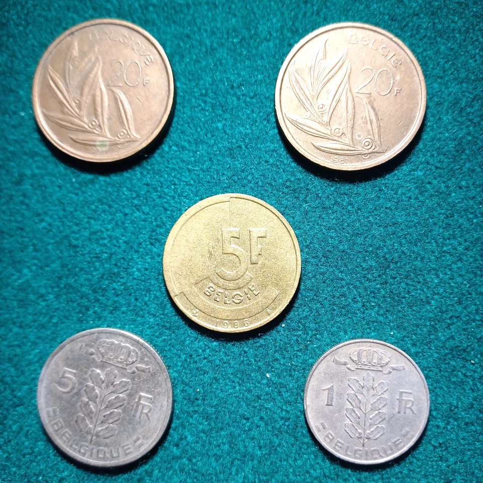 LOTE DE TRABAJO DE 5 X MONEDAS DE FRANCO BELGA PRE-EURO. Foto 1 de 4