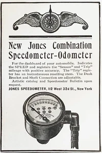 Nuevo Jones Combo Velocímetro ~ Odómetro Antiguo Coche Instrumento De Colección 1906 Anuncio Impreso - Imagen 1 de 2