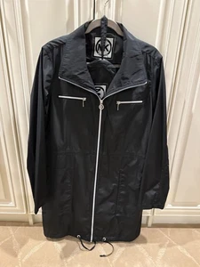 Michael Kors Damen Schwarz Trench Regenjacke Hell Silber Reißverschluss Tragetasche XL NEU - Bild 1 von 15