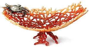 Crab Coral Enameled Pewter Dish Sea Life Decor - Picture 1 of 2