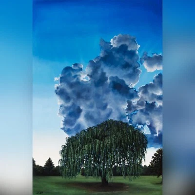 🔵 Weeping Willow | Original Handmade Painting Landscape Art Decor Tree Green - Image 1 of 4