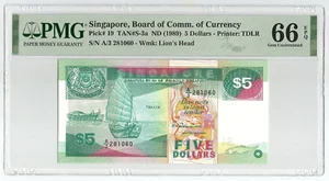 1989 Singapore, Board of Comm. of Currency 5 Dollars, P-19, EPQ Gem UNC PMG 66 - Picture 1 of 2