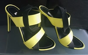 BALENCIAGA PARIS SANDALS -Sz 9 US/40 EU-NEON YELLOW LEATHER STRAP HEELS-PREOWNED - Picture 1 of 15