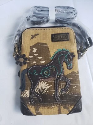 NUEVO BOLSO BANDOLERA CHALA SAFARI DOBLE BOLSILLO CABALLO MARRÓN LONA TELÉFONO CELULAR #SH1 Foto 1 de 4