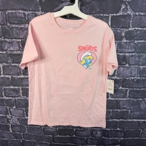 The Smurfs Girls XL Pink T Shirt Short Sleeve Love Graphics Double Sided X-LARGE - Picture 1 of 8