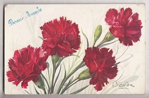 CPA FANTAISIE - FLEUR FLOWER OEILLET ROUGE BONNE ANNEE VOEUX 1917 BARDE ~B33 - Imagen 1 de 2