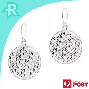 Flower of Life Sterling Silver 925 Hook Earrings - Picture 1 of 6