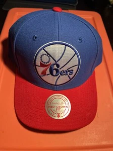 Mitchell & Ness Philadelphia 76ers Cap Hat Snapback Blue Red NBA Pro Crown Fit - Picture 1 of 7