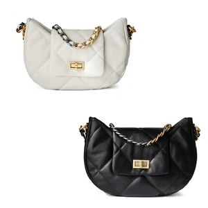 Bolso de hombro acolchado de cuero real con solapa pequeña bolso de mano hobo - Imagen 1 de 12