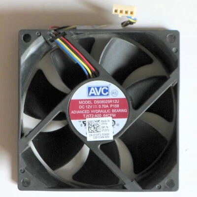 AVC DS08025R12U CPU Cooling Fan,  80x80x25mm, 4-Pin, Dell P/N: 0TJ5T2, TESTED - Image 1 of 2