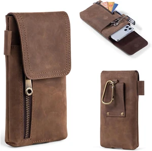 Phone Holster Case with Belt Clip, Genuine Leather Belt Pouch Cell Phone Holder - Picture 1 of 15
