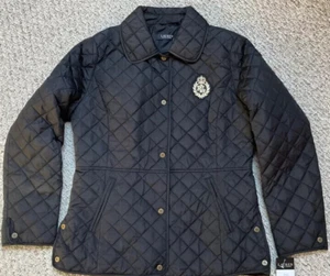 NWT Ralph Lauren Diamond Quilted Crest Patch Women's Jacket Black M - Picture 1 of 7