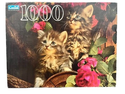 Vintage Hasbro Guild 1000 Piece Jigsaw Puzzle Cats Kittens Flowers Sealed - Image 1 of 4