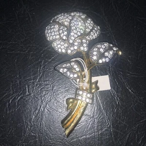 Broche prendedor vintage Nolan Miller flor rosa tono dorado y estrás único - Imagen 1 de 4