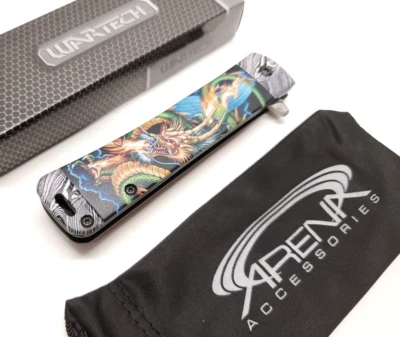 Navaja de Bolsillo Dragón Oriental Imitación Damasco Punta Hoja de Transporte Asistida por Resorte Foto 1 de 4