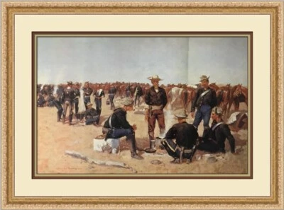 Impresión enmarcada personalizada Frederic Remington A Cavalry Man's Breakfast Foto 1 de 2