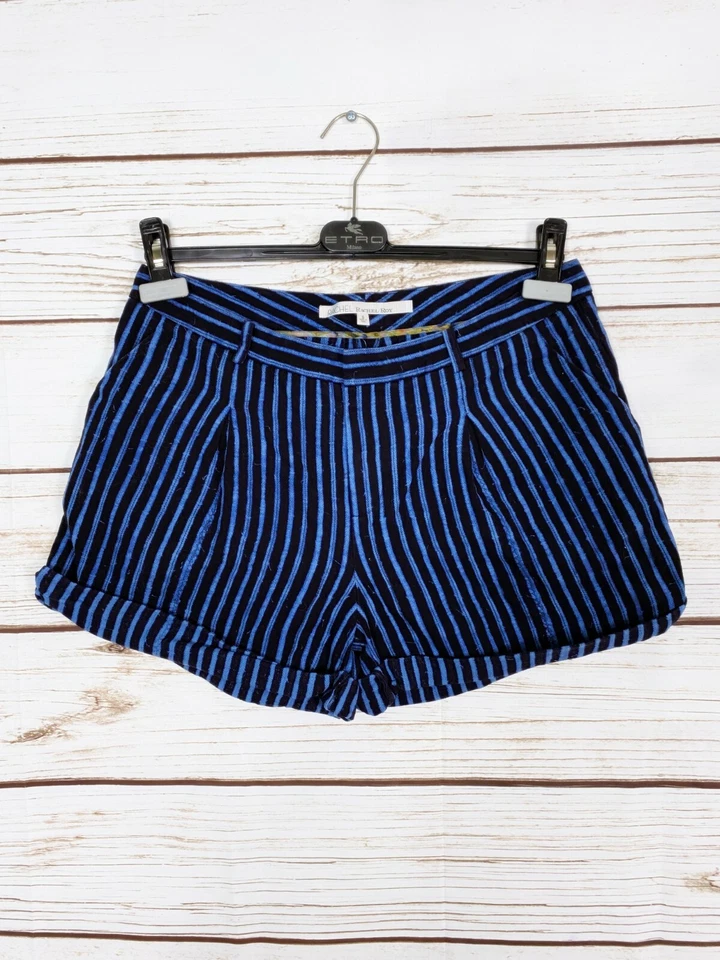 Shorts femininos Rachel Roy tamanho 8 listrado preto e azul algemado bolsos 100% algodão  - Imagem 1 de 4