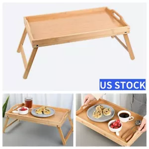 Bamboo Bed Tray Lap W/ Folding Legs Rest Serving Tray Breakfast Laptop Table USA - Picture 1 of 11