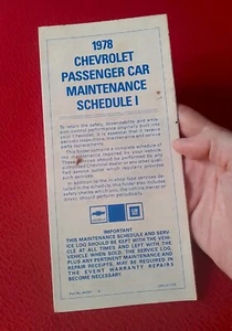 FOLLETO EN INGLÉS 1978 CHEVROLET PASSENGER CAR MAINTENANCE SCHEDULE I..GM..CARS. - Imagen 1 de 7