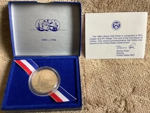1986 Liberty Half Dollar Proof Statue of Liberty Coin Commemorative w/Box + COA - Picture 1 of 3