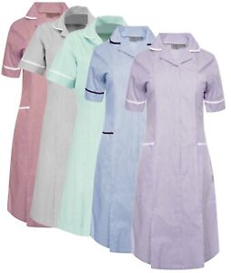 Healthcare Nurse Catering Carer Hospital Maid Stripe Uniform Work Dress RRP £25