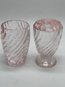 Simply Shabby Chic Pink Ribbed Glass Bathroom Toothbrush Holder & Cup 4” Tall