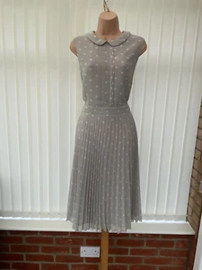 LAURA ASHLEY SHEER DOVE GREY PLEAT CHIFFON 50'S FLARE MIDI DRESS 14 NWOT £179 - Picture 1 of 11