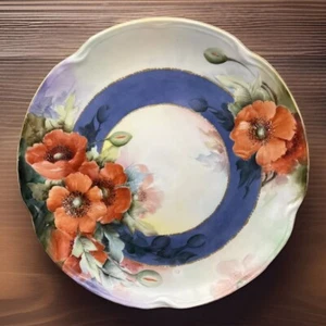 Antiker J & C LOUISE BAVARIA handbemalter roter Mohn Teller 12 Zoll - Bild 1 von 3