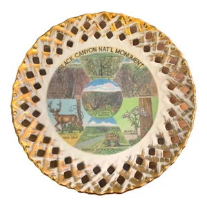 Vintage Souvenir Plate Black Canyon National Monument Gold Edges Lattice - Picture 1 of 2